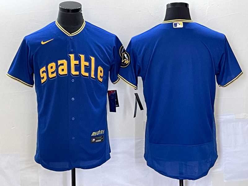 Mens Seattle Mariners Blank Blue 2023 City Connect Flex Base Stitched Jersey